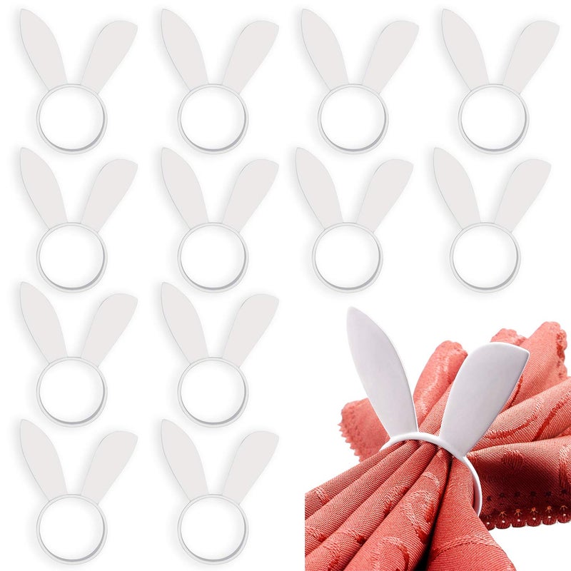 FEPITO 12Pcs Easter Bunny Ear Napkin Rings Rabbit Napkin Ring Holders Table Decorations for Spring Easter Party - Image 1